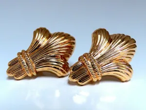 14kt Gold Textured Royal Crest Sheaf Clip Earrings