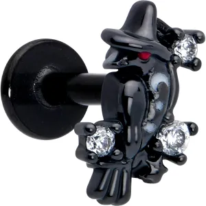 16 Gauge 1/4 Clear CZ Gem Black Raven Witch Labret Monroe Tragus
