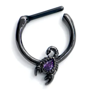 16 Gauge 5/16 Purple Gem Black Goth Scorpion Cartilage Clicker