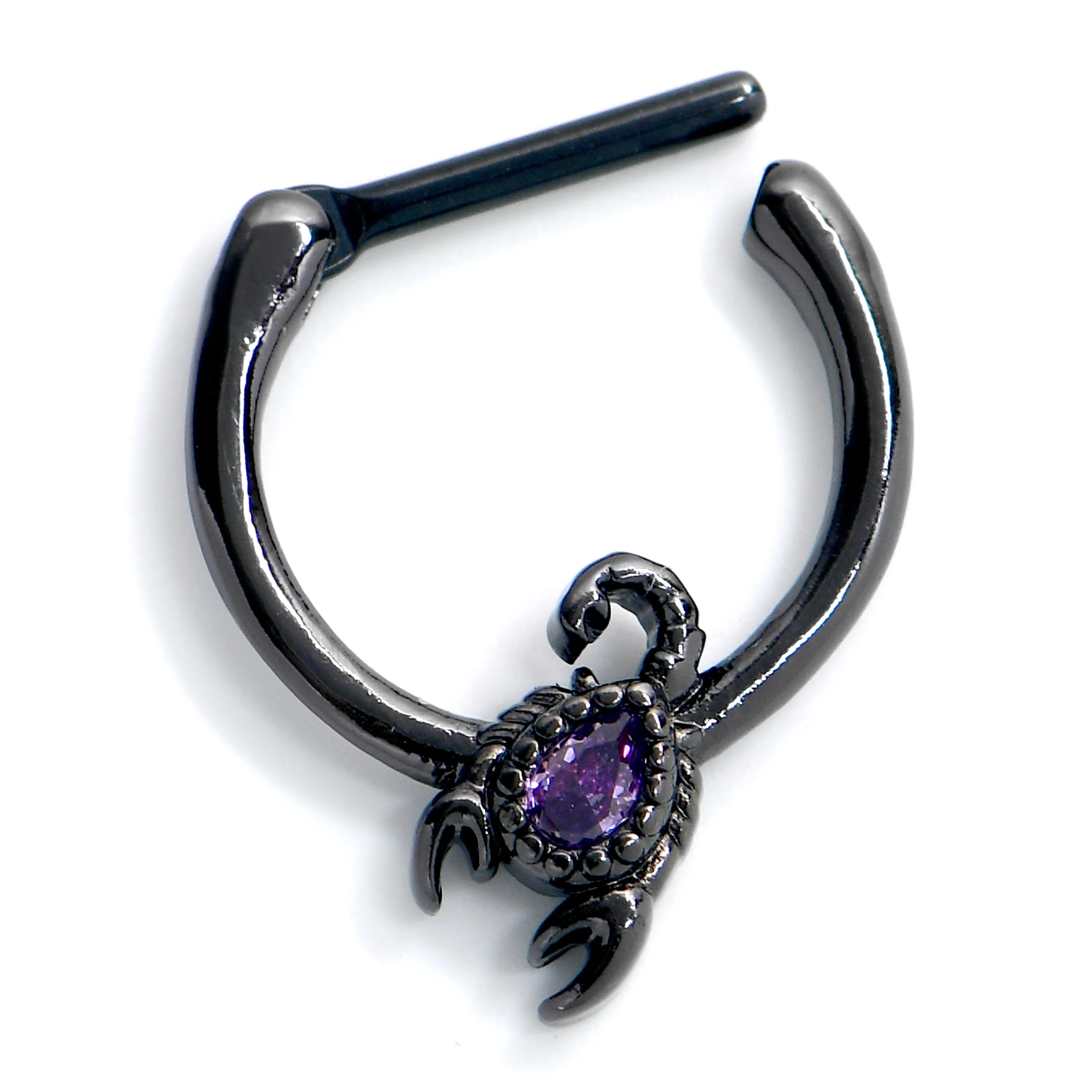 16 Gauge 5/16 Purple Gem Black Goth Scorpion Cartilage Clicker