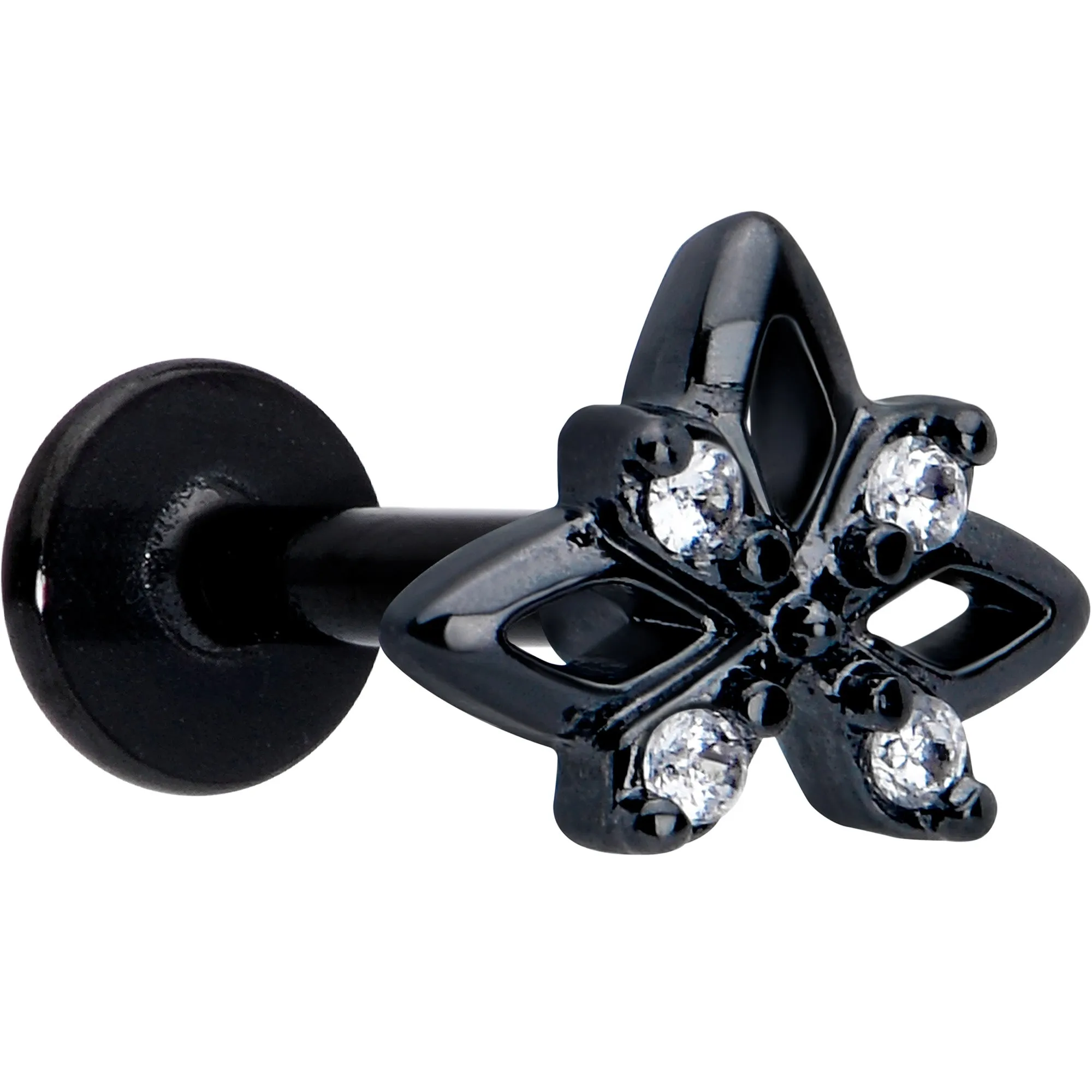 16 Gauge Clear CZ Gem Black Gothic Star Flat Back Earring