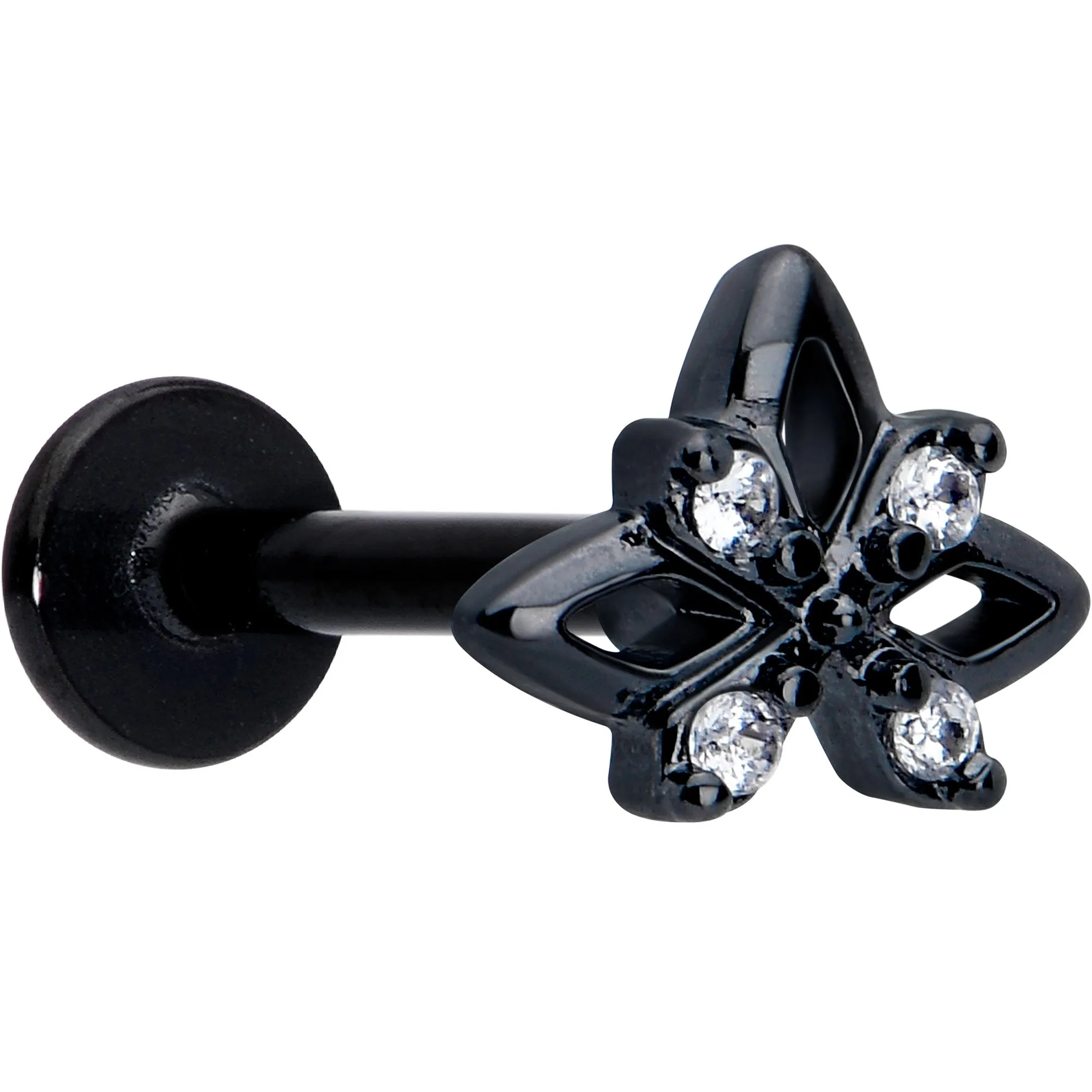 16 Gauge Clear CZ Gem Black Gothic Star Flat Back Earring