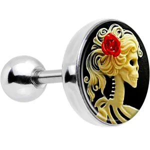 16 Gauge Red Rose Flower Skeleton Cameo Tragus Cartilage Earring
