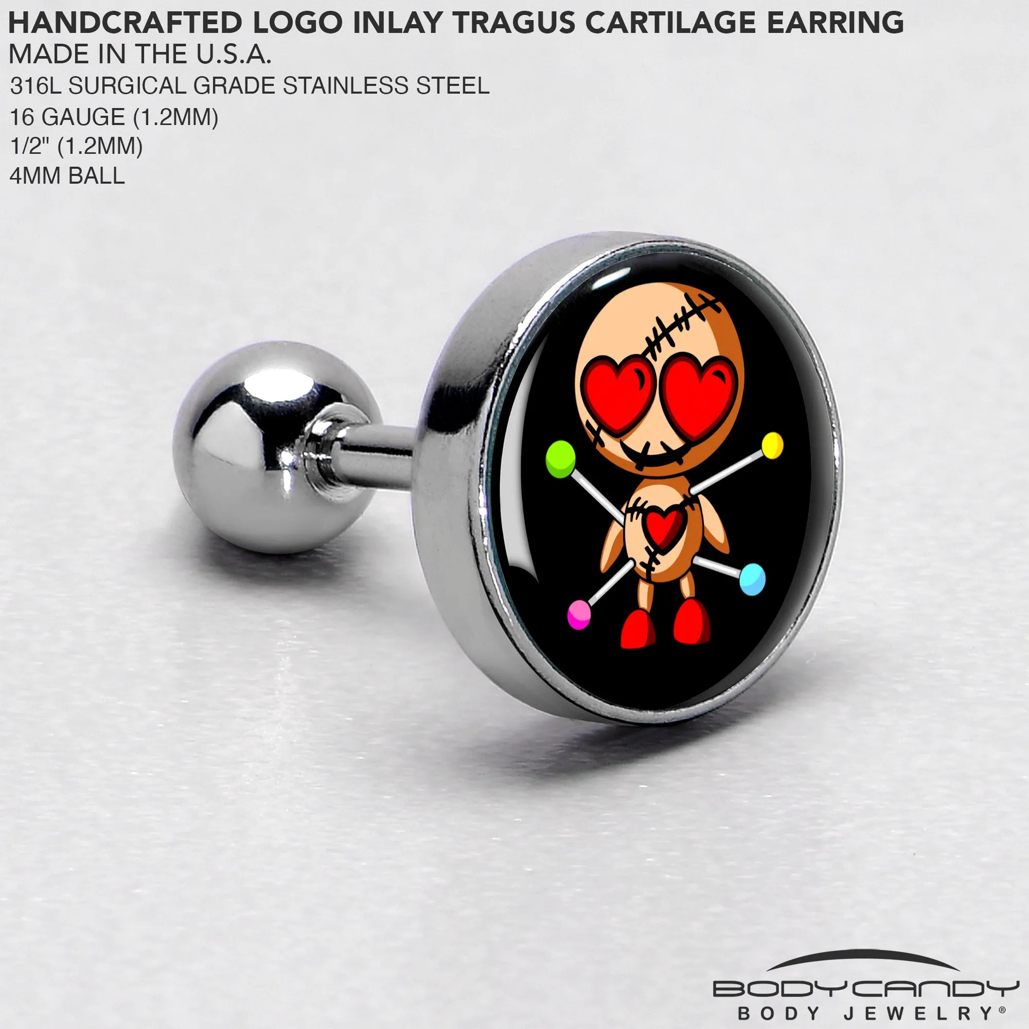 16 Gauge Valentine Heart Voodoo Doll Tragus Cartilage Earring