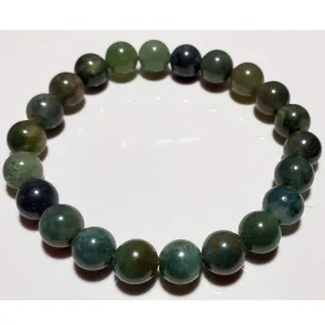 8mm Green Moss Agate Beaded Elastic Stretch Bracelet