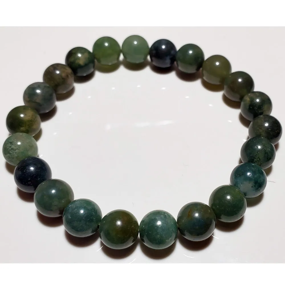 8mm Green Moss Agate Beaded Elastic Stretch Bracelet