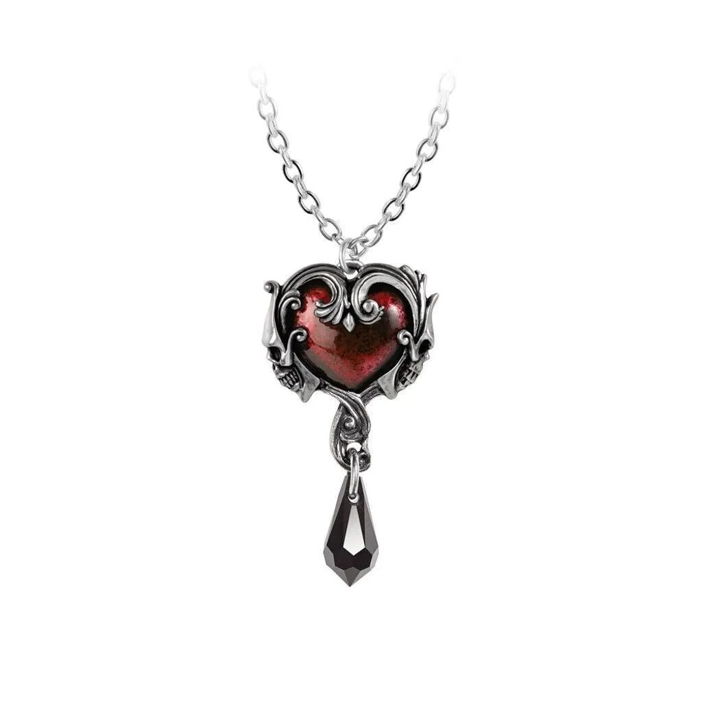 Alchemy Gothic P931 Petite Affair du Coeur Pendant Red Heart Skulls Necklace