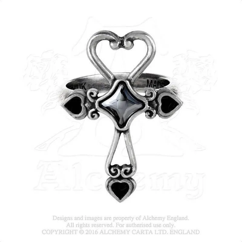 Alchemy Gothic R211 Amour Éternal Ring England Heart Black Swarovski Eternity