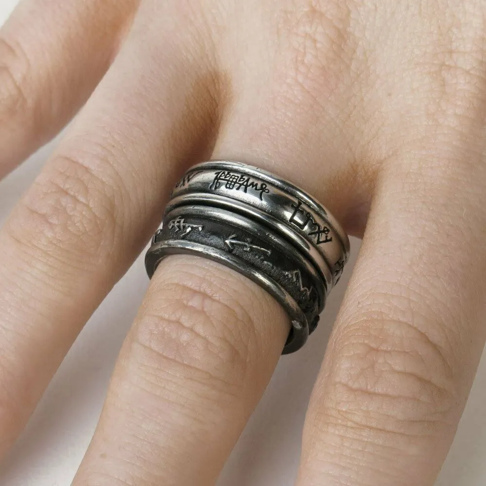 Alchemy Gothic R212 Demon Black & Angel White DOUBLE Ring England IN HAND