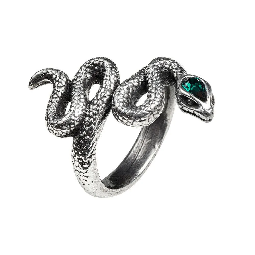 Alchemy Gothic R228 Psalm 68 Ring Green Crystal Serpent England