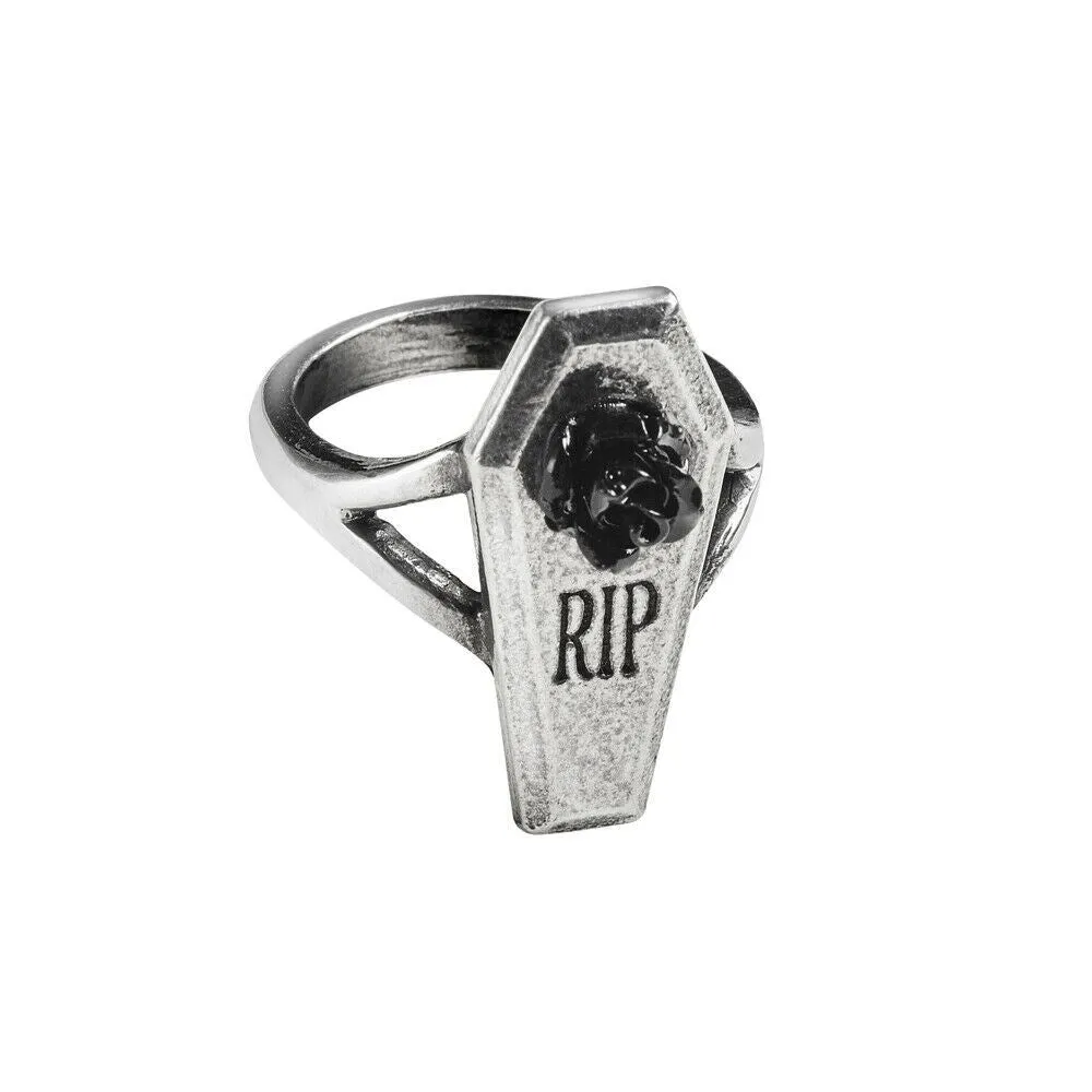 Alchemy Gothic R235  RIP Rose Ring Coffin Black Rose England
