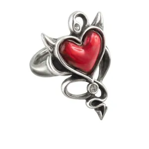 Alchemy Gothic ULFR6  Devil Heart Ring Red Crystal