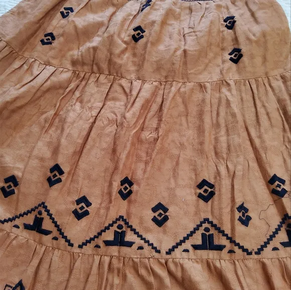 Anthropologie Brown Embroidered Mirta Maxi Skirt Size 14