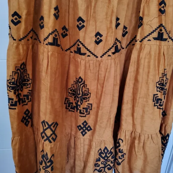 Anthropologie Brown Embroidered Mirta Maxi Skirt Size 14