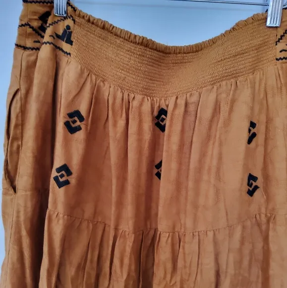 Anthropologie Brown Embroidered Mirta Maxi Skirt Size 14