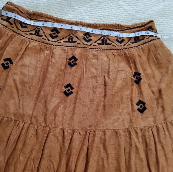 Anthropologie Brown Embroidered Mirta Maxi Skirt Size 14
