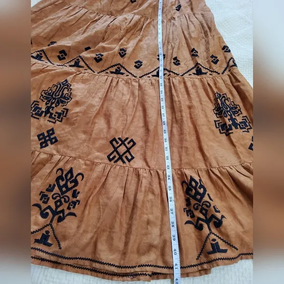 Anthropologie Brown Embroidered Mirta Maxi Skirt Size 14