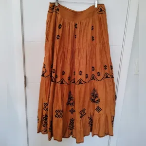 Anthropologie Brown Embroidered Mirta Maxi Skirt Size 14