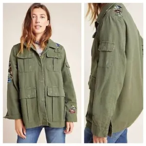 Anthropologie Dolan Olive Green Embroidered Payton Military Utility Jacket M