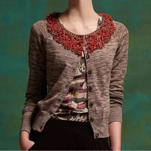 Anthropologie Moth Jewelers Choice Heather Brown Spice Cardigan Women’s Sz Small