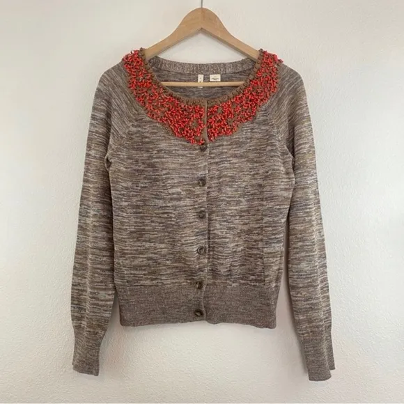 Anthropologie Moth Jewelers Choice Heather Brown Spice Cardigan Women’s Sz Small