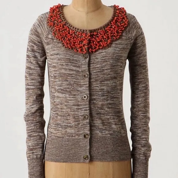 Anthropologie Moth Jewelers Choice Heather Brown Spice Cardigan Women’s Sz Small