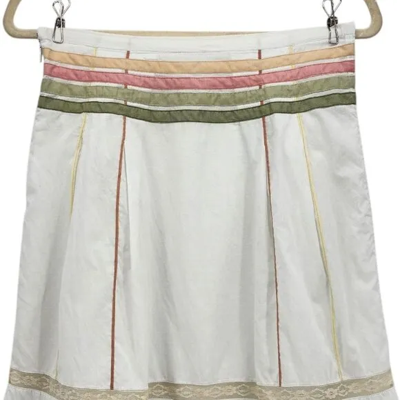 Anthropologie Odille Embroidered Floral Ivory Multicolor Short A-line Skirt Wome