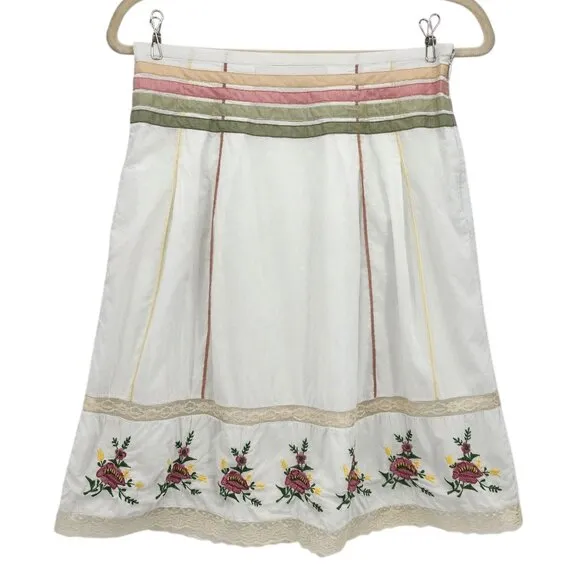 Anthropologie Odille Embroidered Floral Ivory Multicolor Short A-line Skirt Wome