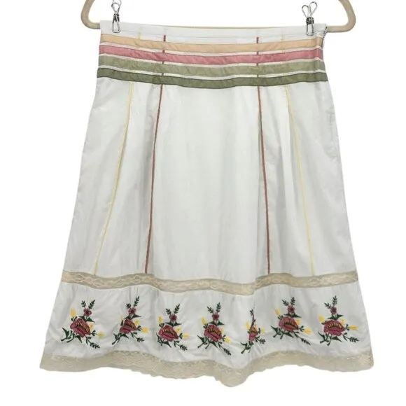 Anthropologie Odille Embroidered Floral Ivory Multicolor Short A-line Skirt Wome