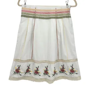 Anthropologie Odille Embroidered Floral Ivory Multicolor Short A-line Skirt Wome
