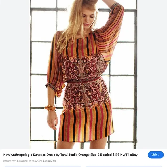 Anthropologie Tanva Kedia Sunpass 100% Silk Beaded Dress