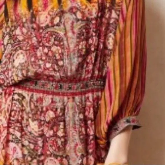Anthropologie Tanva Kedia Sunpass 100% Silk Beaded Dress