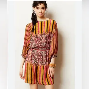 Anthropologie Tanva Kedia Sunpass 100% Silk Beaded Dress