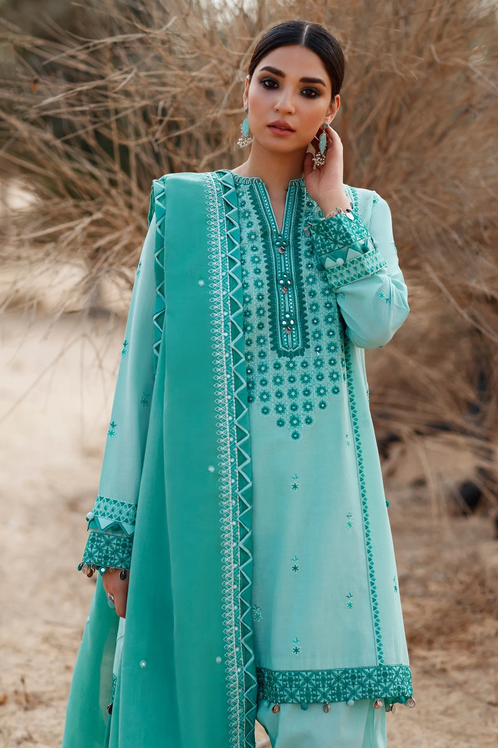 Aqua Salwar Kameez Pakistani Eid Dress in Premium Lawn