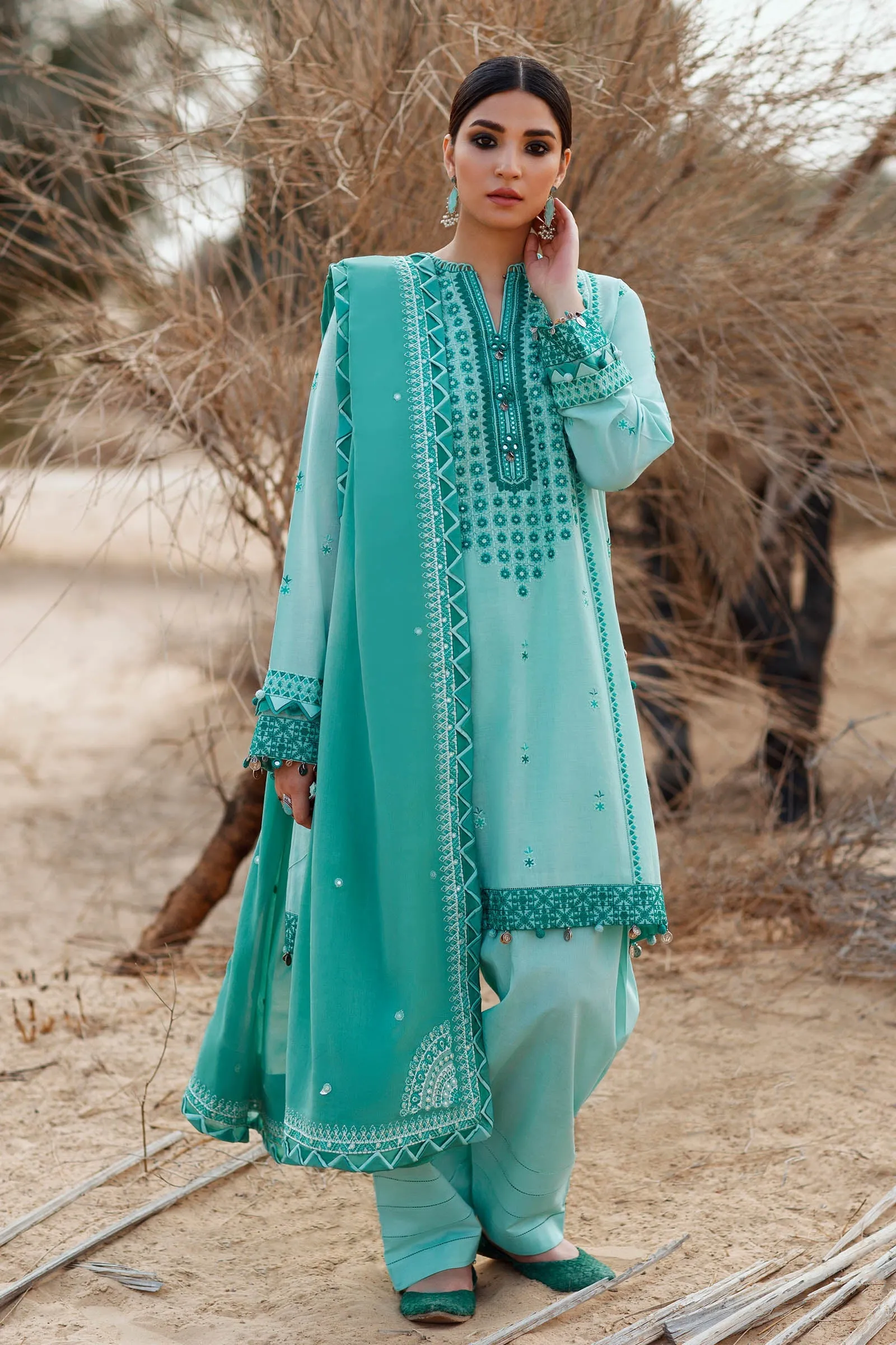 Aqua Salwar Kameez Pakistani Eid Dress in Premium Lawn