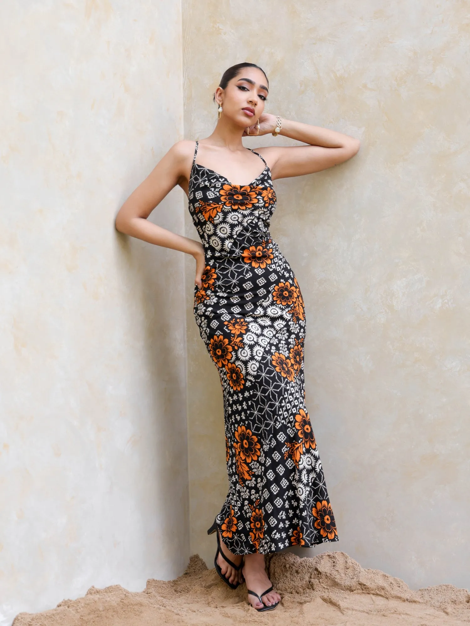 Back Tieup Cowl Neck Maxi Dress