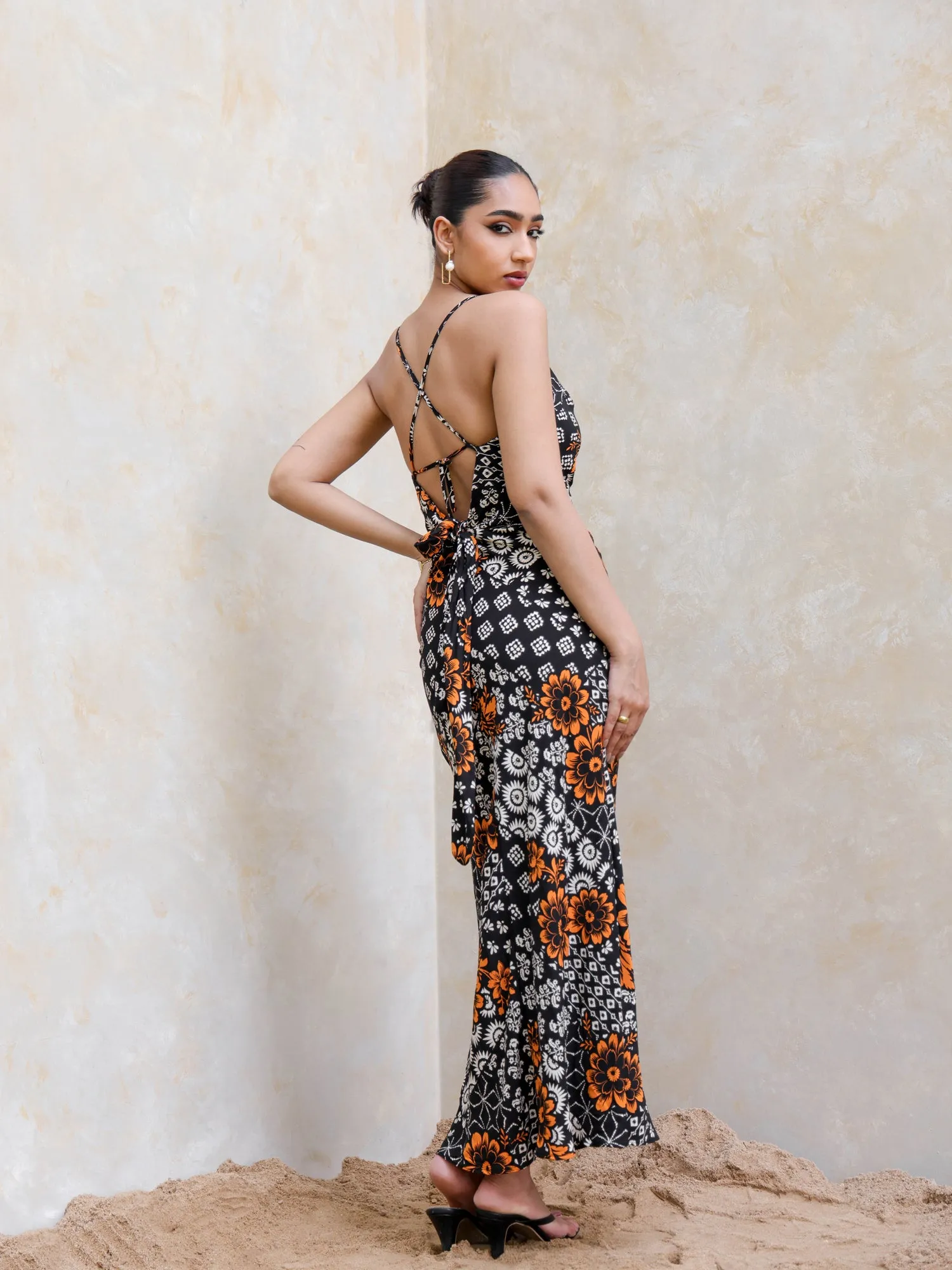 Back Tieup Cowl Neck Maxi Dress
