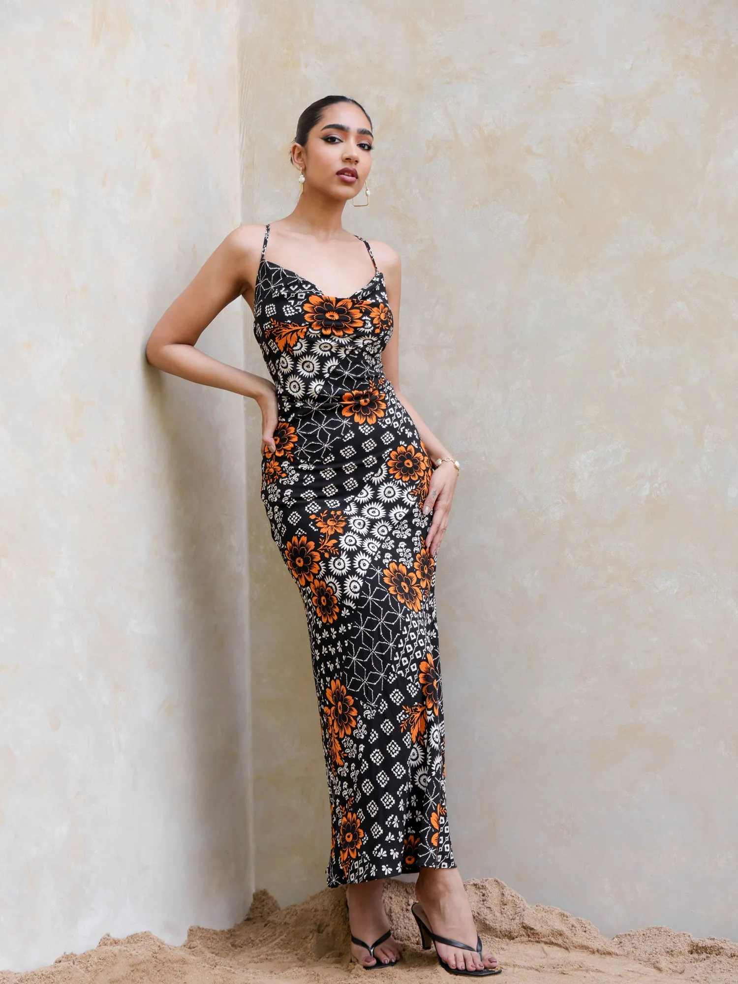 Back Tieup Cowl Neck Maxi Dress