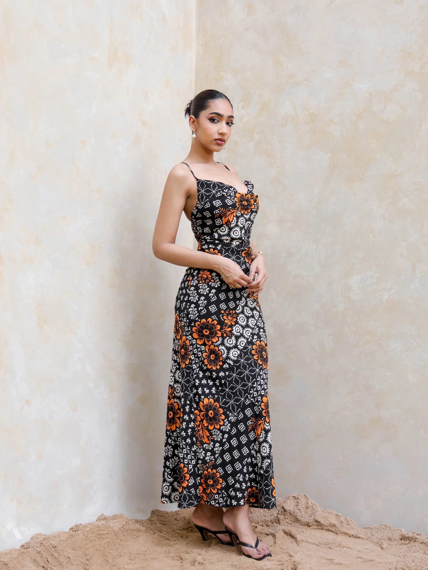 Back Tieup Cowl Neck Maxi Dress