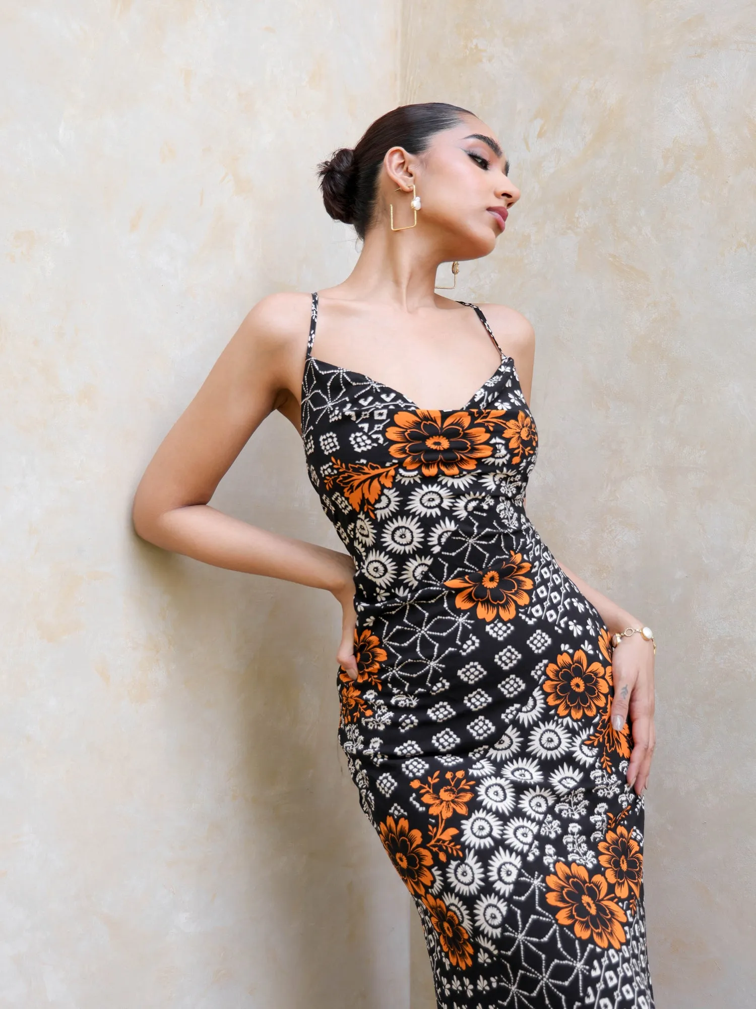 Back Tieup Cowl Neck Maxi Dress