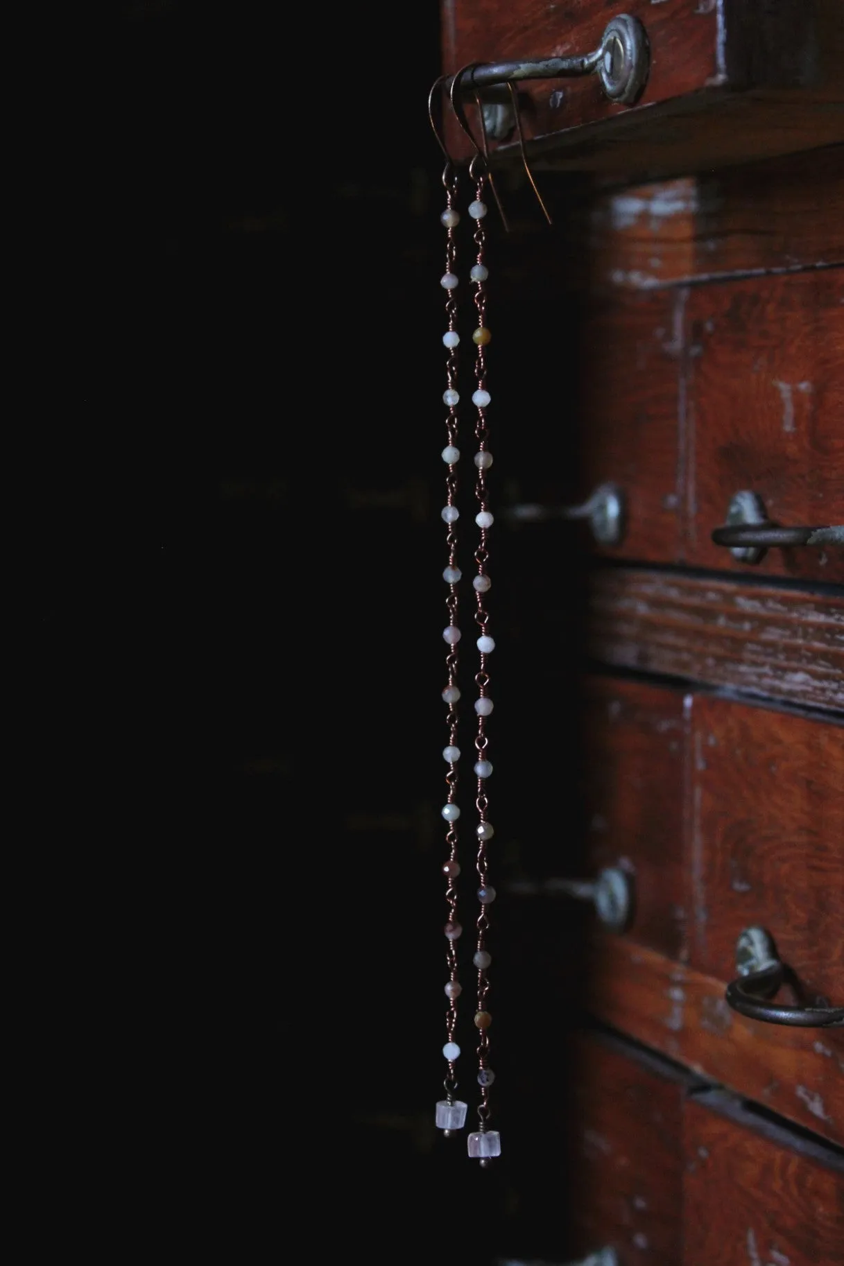 Bala. Beaded Long Gemstone Earrings.