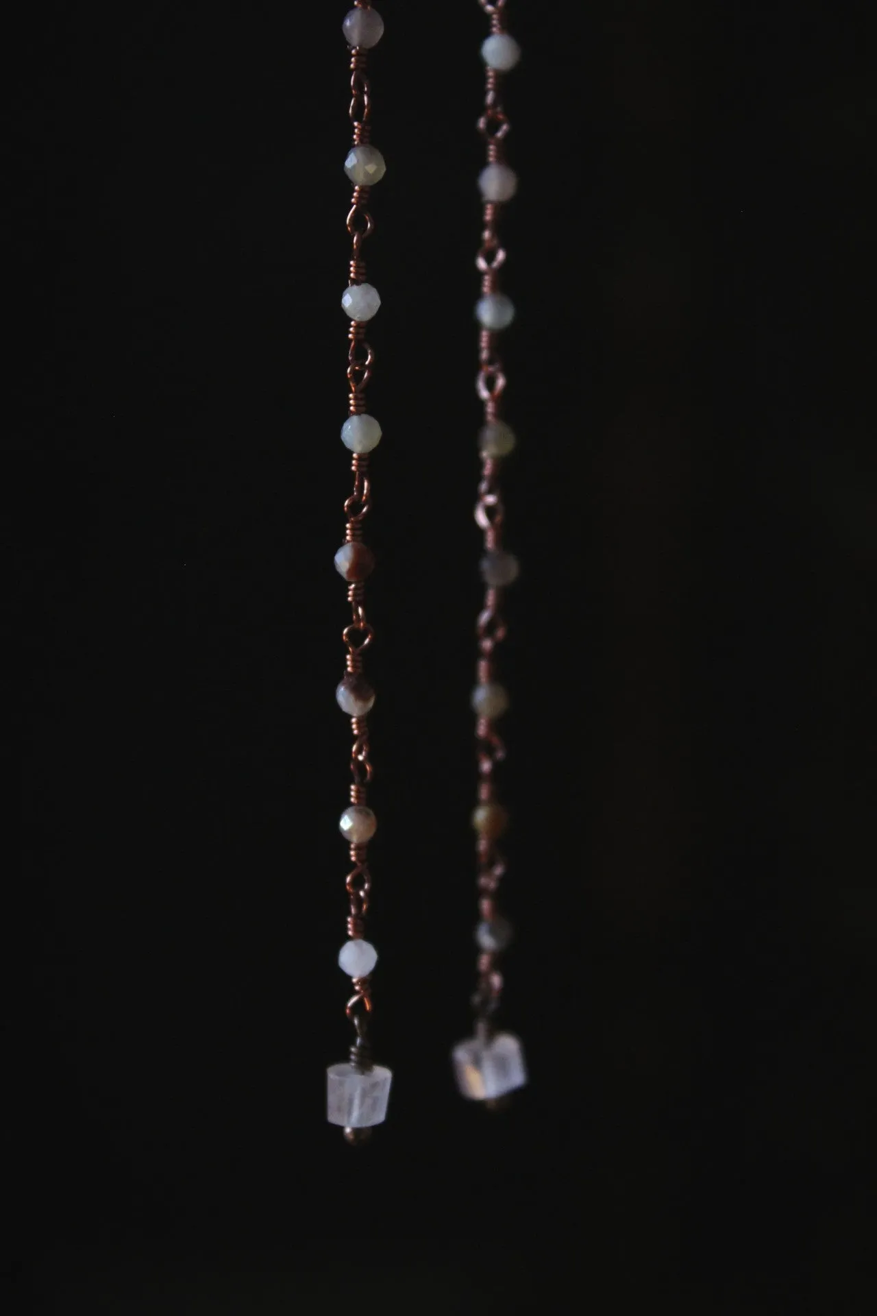 Bala. Beaded Long Gemstone Earrings.