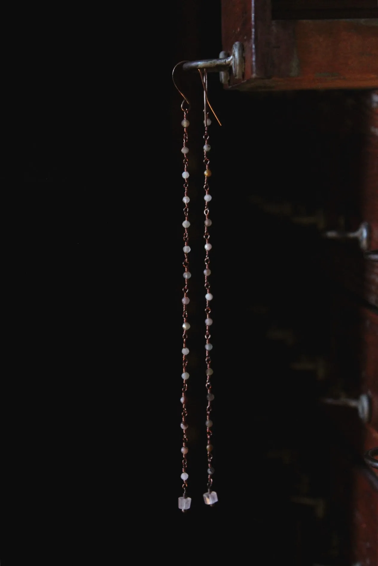 Bala. Beaded Long Gemstone Earrings.