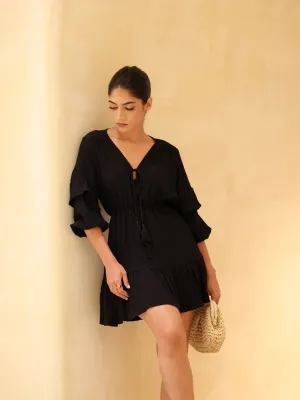 Balloon Sleeved Button Down Mini Dress