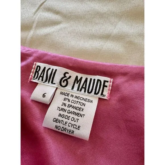 Basil &amp; Maude Anthropologie Embroidered Sequin Black Pink Floral Skirt Women's 6
