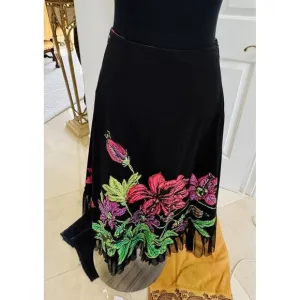 Basil &amp; Maude Anthropologie Embroidered Sequin Black Pink Floral Skirt Women's 6