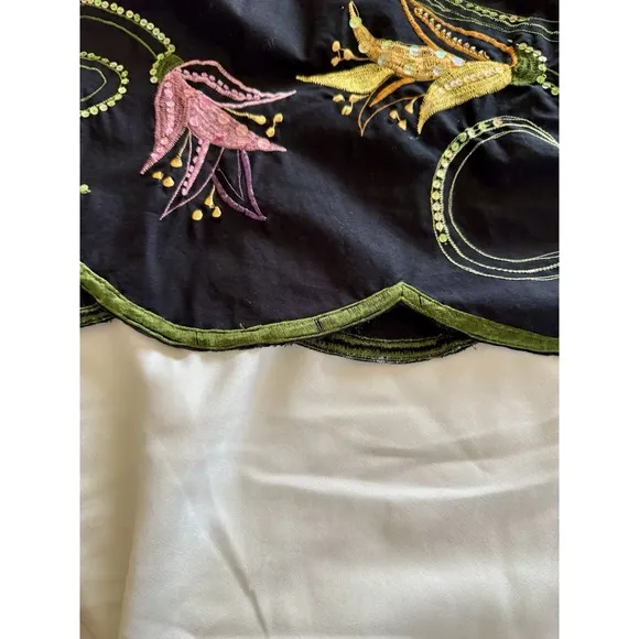 Basil &amp; Maude Embroidered Sequin Black Pink Blue Floral Skirt Women's 2 Boho