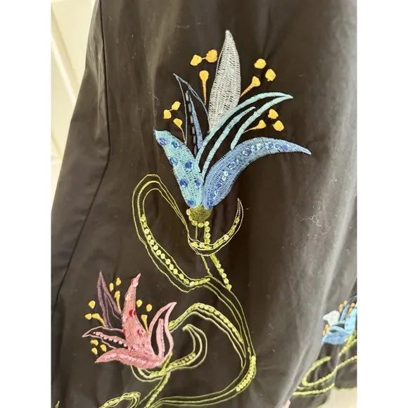 Basil &amp; Maude Embroidered Sequin Black Pink Blue Floral Skirt Women's 2 Boho