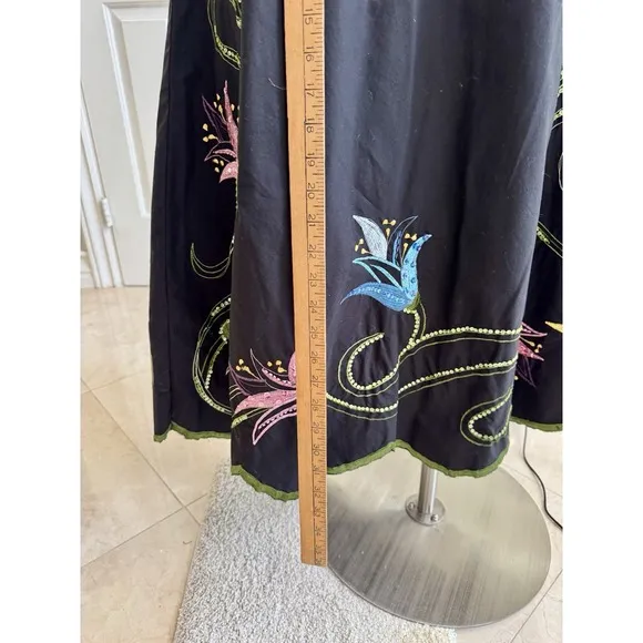Basil &amp; Maude Embroidered Sequin Black Pink Blue Floral Skirt Women's 2 Boho