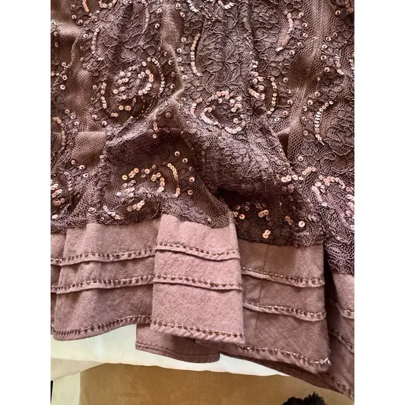 Basil &amp; Maude Skirt Woman's Sz. 4 Midi A Line Cream Embroidered Gauze Tulle Hem